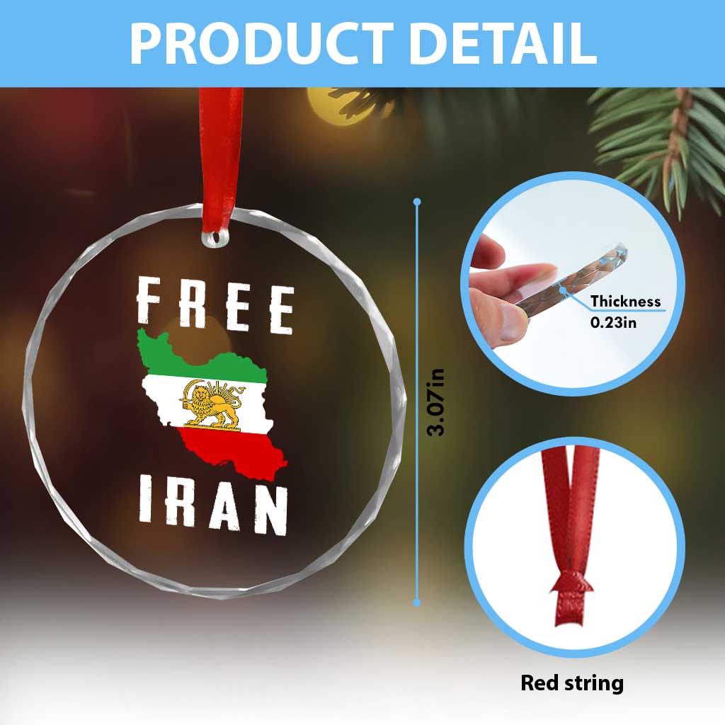 Free Iran Revolution 2026 Crystal Glass Ornament Sun and Lion Flag Iranian Freedom Justice