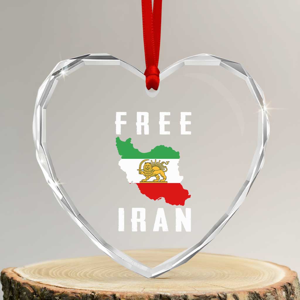 Free Iran Revolution 2026 Heart Crystal Glass Ornament Sun and Lion Flag Iranian Freedom Justice