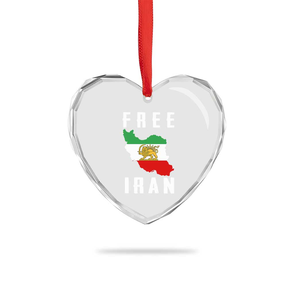 Free Iran Revolution 2026 Heart Crystal Glass Ornament Sun and Lion Flag Iranian Freedom Justice