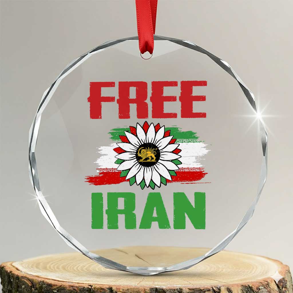 Free Iran Sunflower Crystal Glass Ornament Persian Flag Lion and Su Iranian Revolution Freedom Supporters