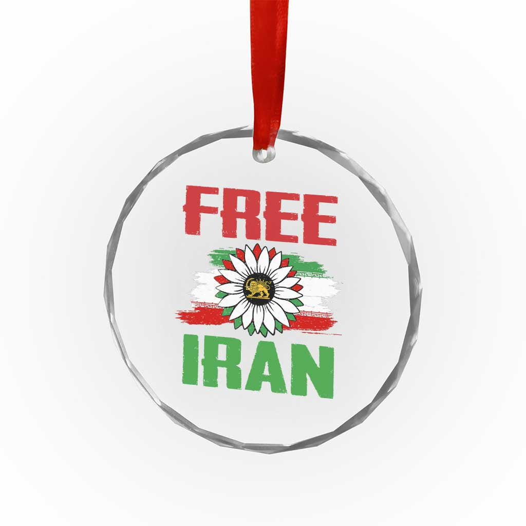 Free Iran Sunflower Crystal Glass Ornament Persian Flag Lion and Su Iranian Revolution Freedom Supporters
