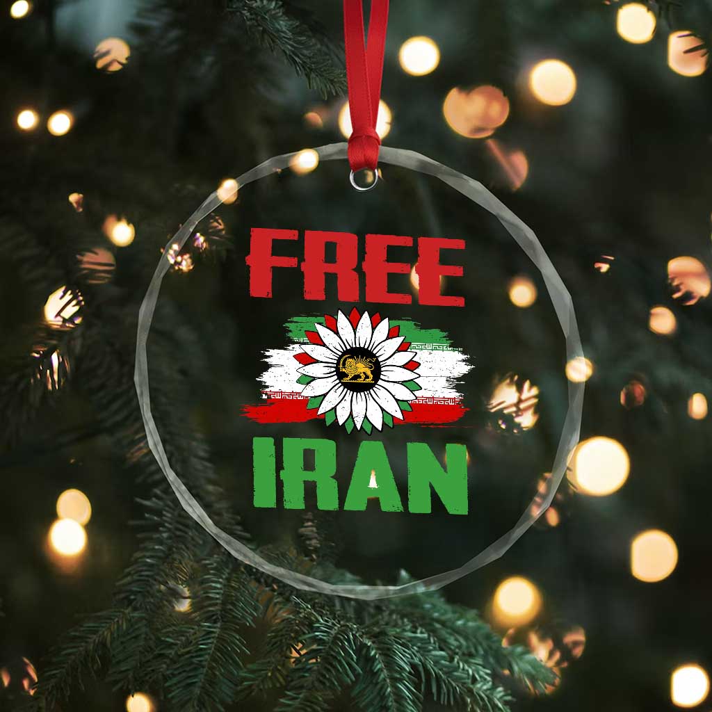 Free Iran Sunflower Crystal Glass Ornament Persian Flag Lion and Su Iranian Revolution Freedom Supporters