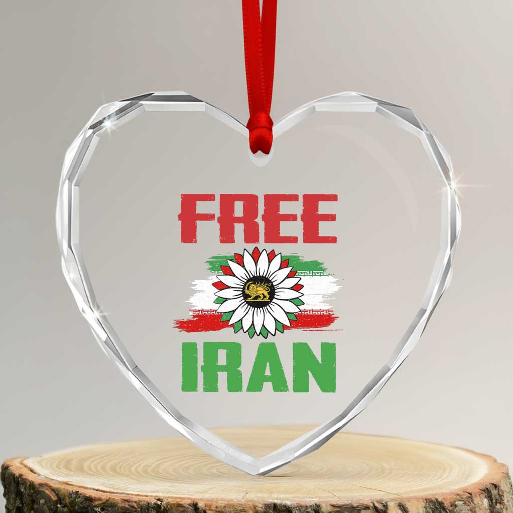Free Iran Sunflower Heart Crystal Glass Ornament Persian Flag Lion and Su Iranian Revolution Freedom Supporters