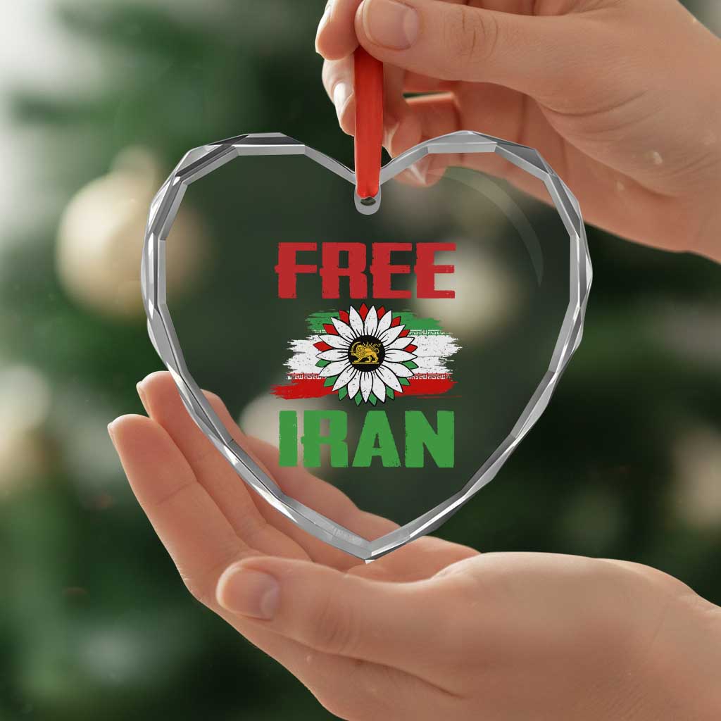 Free Iran Sunflower Heart Crystal Glass Ornament Persian Flag Lion and Su Iranian Revolution Freedom Supporters