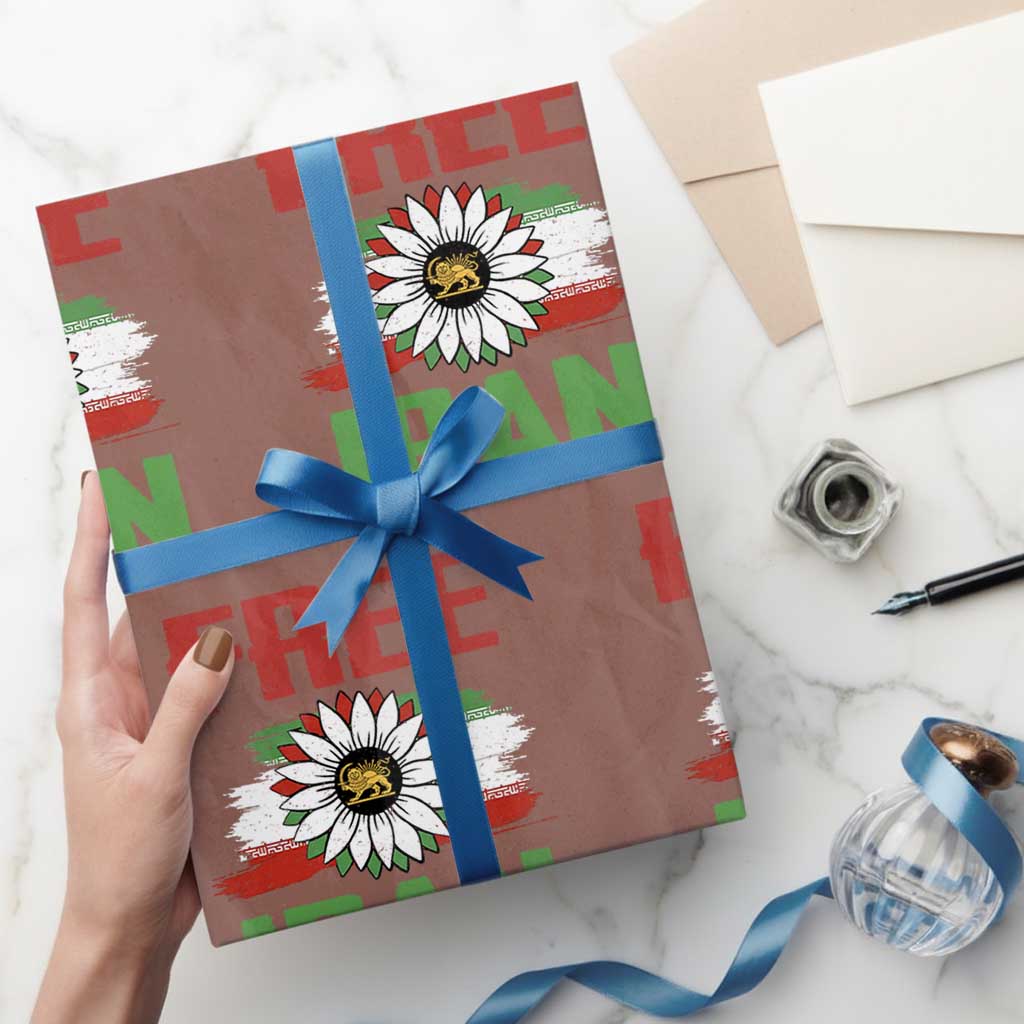 Free Iran Sunflower Wrapping Paper Roll Persian Flag Lion and Su Iranian Revolution Freedom Supporters
