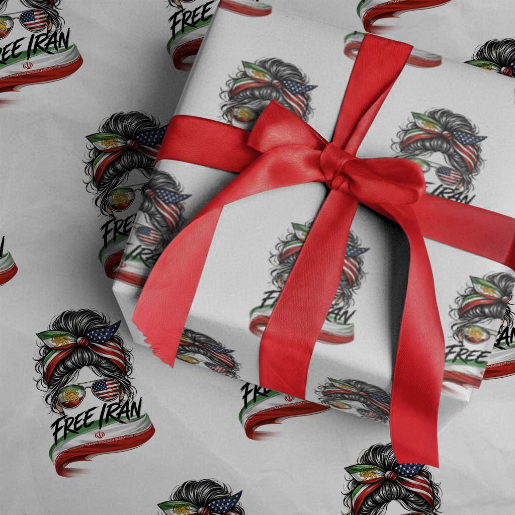 Free Iran Wrapping Paper Roll Persian American Pride Lion Sun Flag Messy Bun