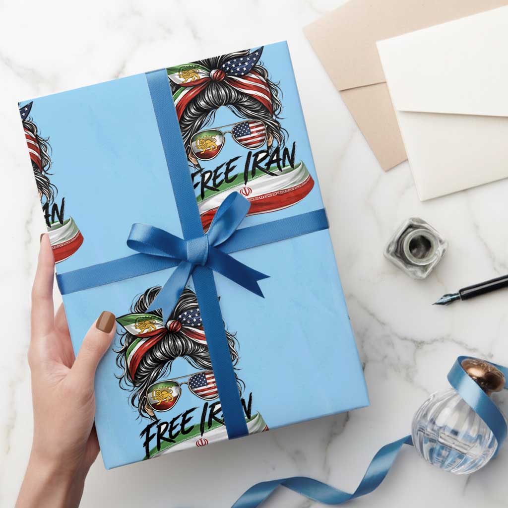 Free Iran Wrapping Paper Roll Persian American Pride Lion Sun Flag Messy Bun