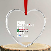 Free Palestine Sudan Congo Heart Crystal Glass Ornament Human Rights Activist Justice and Solidarity - Wonder Print Shop