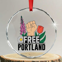 Free Portland Raised Fist Crystal Glass Ornament Patriotic Oregon Freedom Floral Justice - Wonder Print Shop