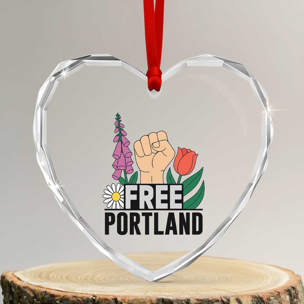 Free Portland Raised Fist Heart Crystal Glass Ornament Patriotic Oregon Freedom Floral Justice - Wonder Print Shop