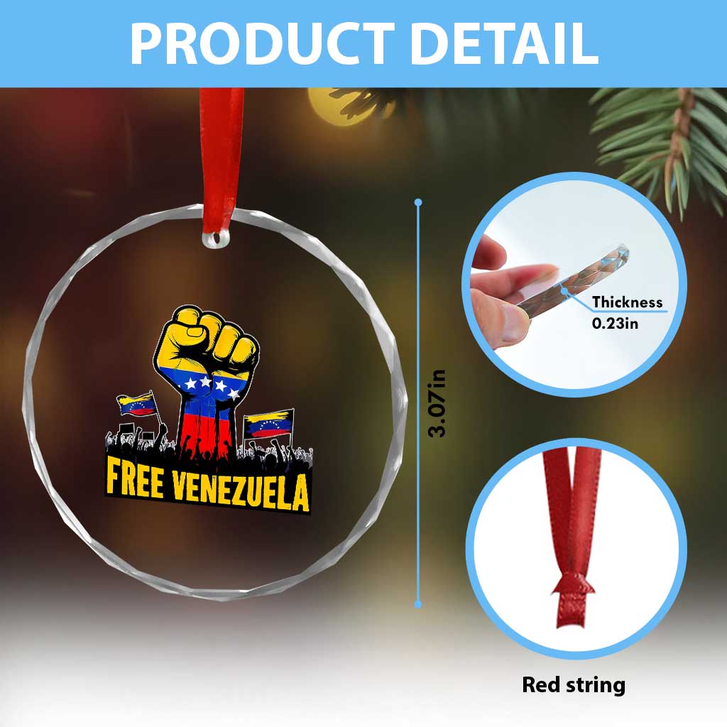 Free Venezuela Flag Crystal Glass Ornament Raised Fist Resistance for Liberation Supporters - Wonder Print Shop