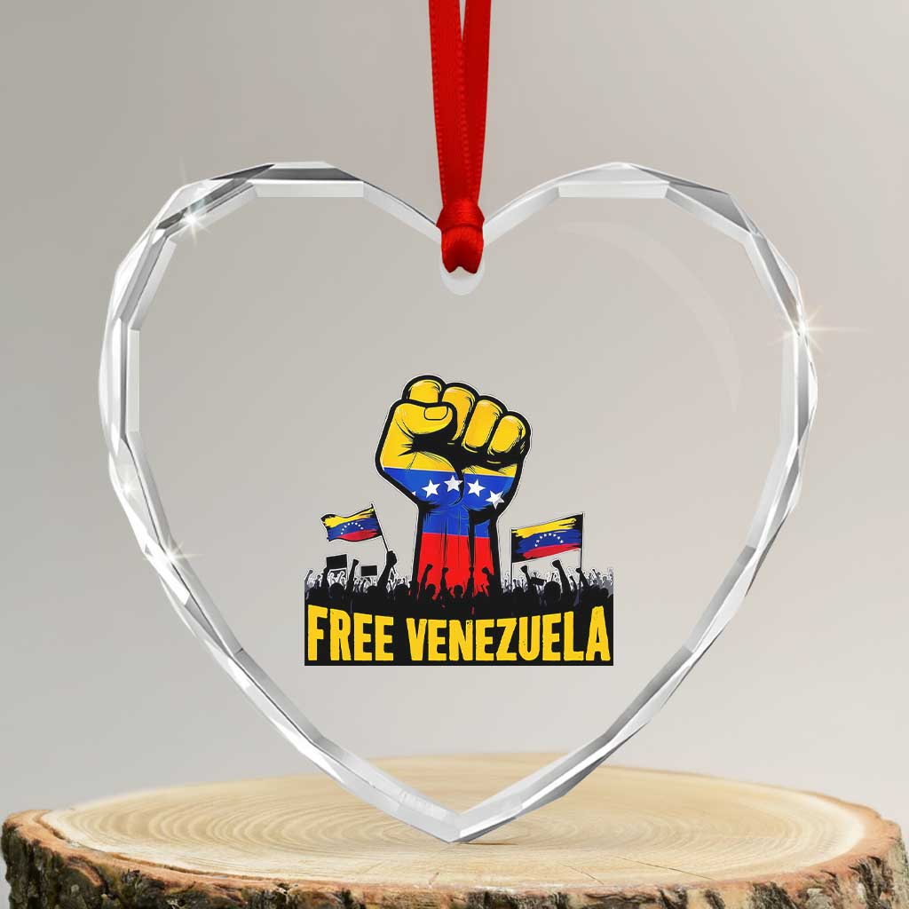 Free Venezuela Flag Heart Crystal Glass Ornament Raised Fist Resistance for Liberation Supporters - Wonder Print Shop