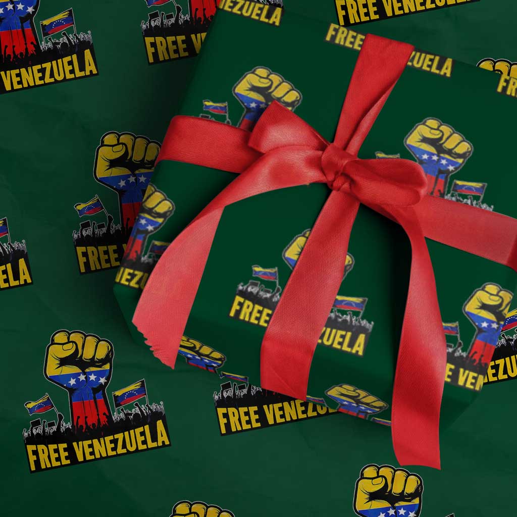 Free Venezuela Flag Wrapping Paper Roll Raised Fist Resistance for Liberation Supporters - Wonder Print Shop