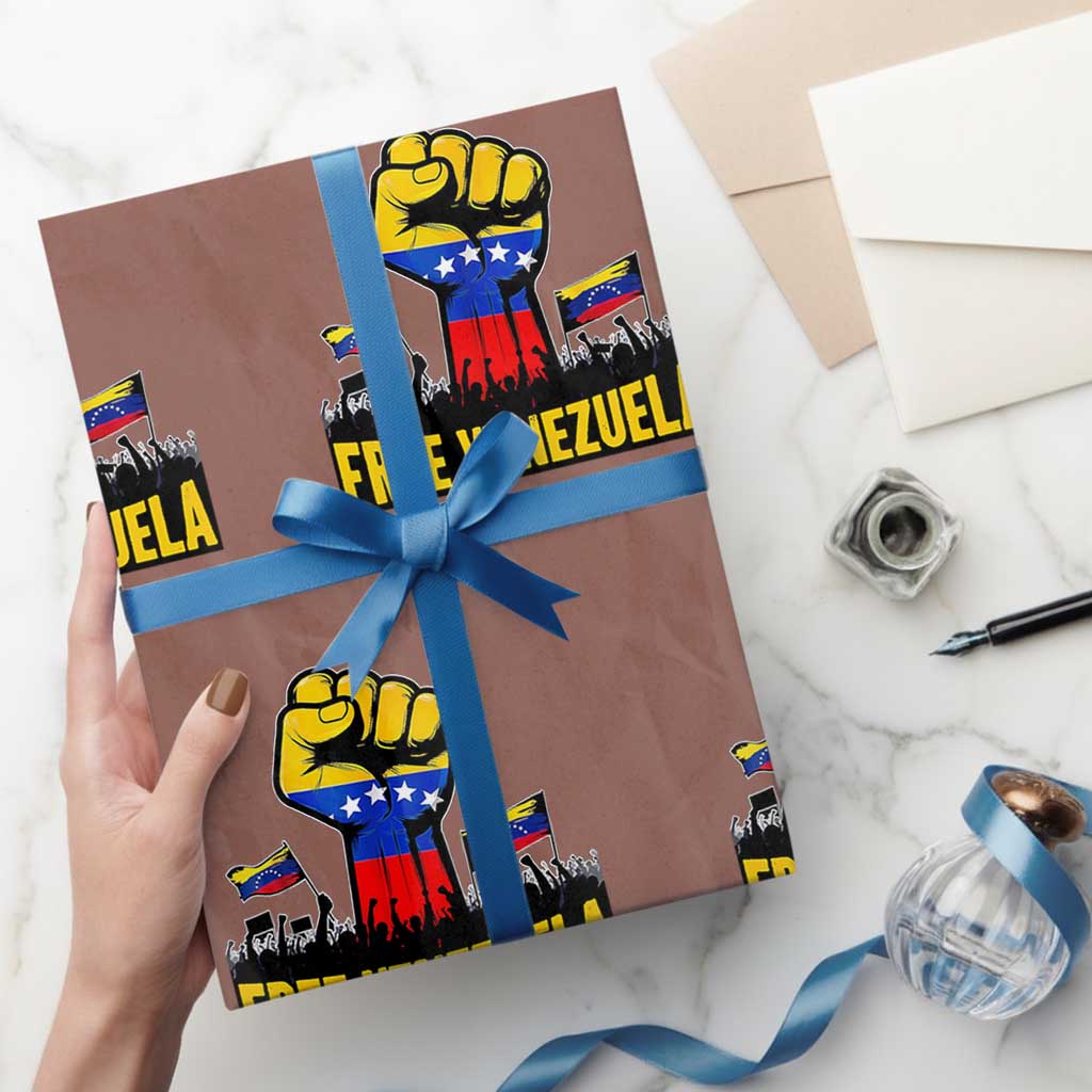 Free Venezuela Flag Wrapping Paper Roll Raised Fist Resistance for Liberation Supporters - Wonder Print Shop