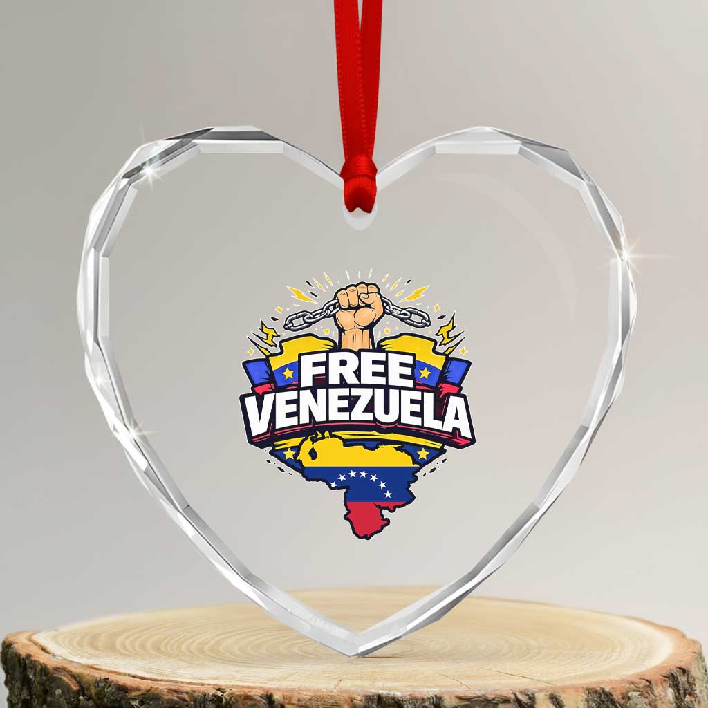 Free Venezuela Raised Fist Heart Crystal Glass Ornament Libre Venezuelan Flag Map Liberation - Wonder Print Shop