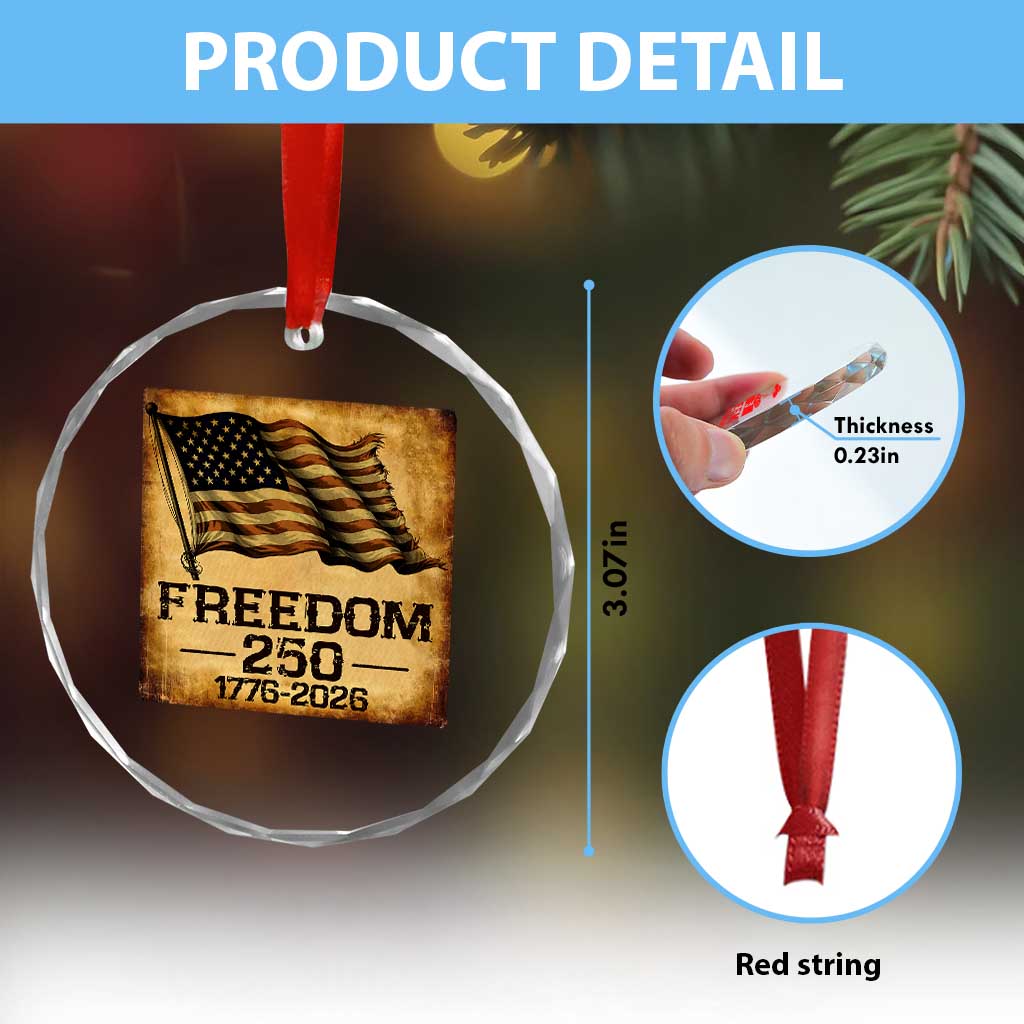 Freedom 250 Years America Crystal Glass Ornament Retro Vintage 250th Anniversary USA TS10