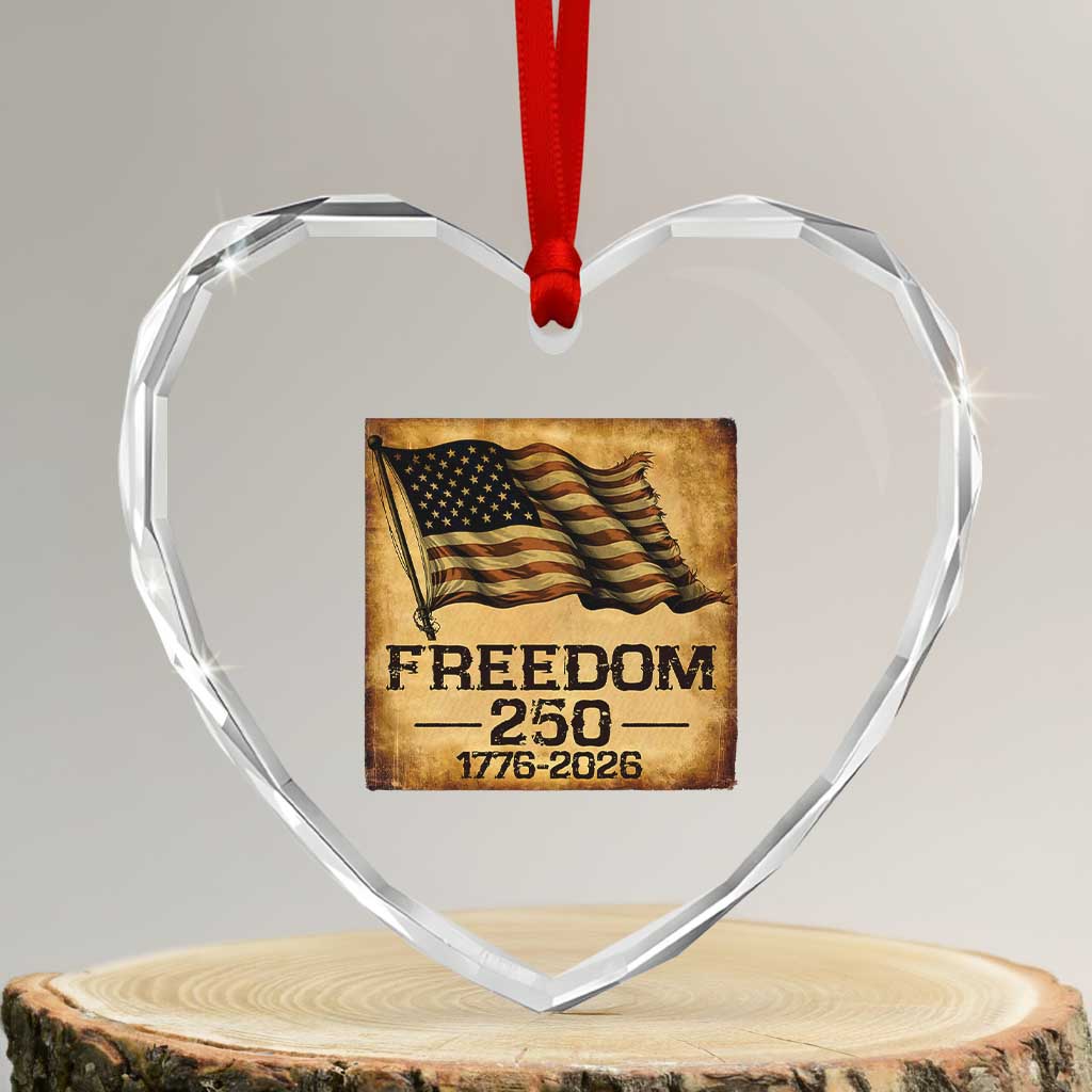 Freedom 250 Years America Heart Crystal Glass Ornament Retro Vintage 250th Anniversary USA - Wonder Print Shop