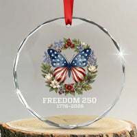 Freedom 250 Years American Flag Butterfly Crystal Glass Ornament Floral Wreath Patriotic 1776-2026 Semiquincentennial Celebration