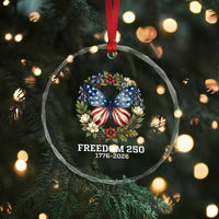 Freedom 250 Years American Flag Butterfly Crystal Glass Ornament Floral Wreath Patriotic 1776-2026 Semiquincentennial Celebration