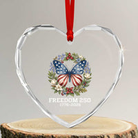 Freedom 250 Years American Flag Butterfly Heart Crystal Glass Ornament Floral Wreath Patriotic 1776-2026 Semiquincentennial Celebration