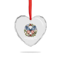 Freedom 250 Years American Flag Butterfly Heart Crystal Glass Ornament Floral Wreath Patriotic 1776-2026 Semiquincentennial Celebration