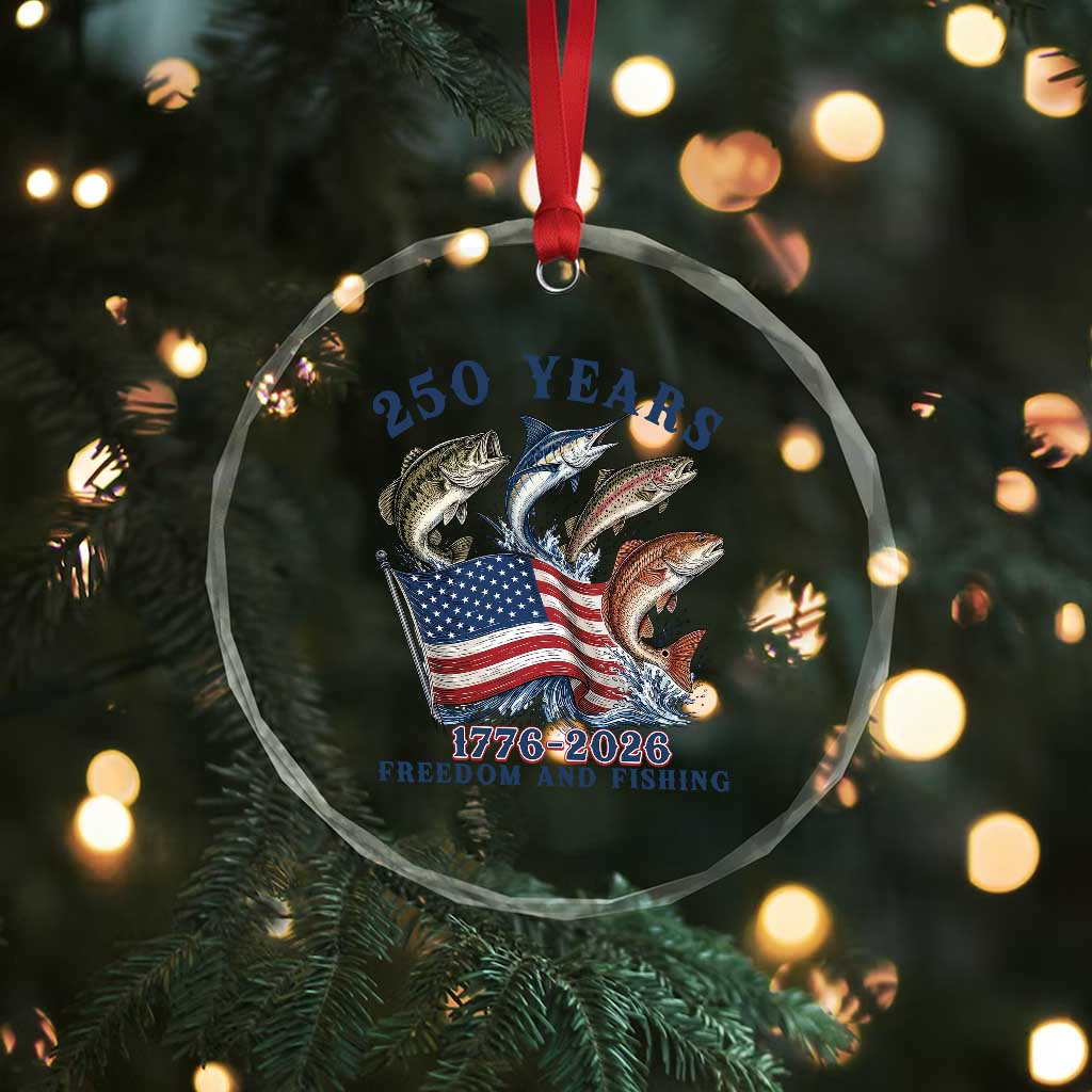 Freedom And Fishing Crystal Glass Ornament Patriotic American Flag Fisherman Gift
