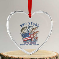 Freedom And Fishing Heart Crystal Glass Ornament Patriotic American Flag Fisherman Gift