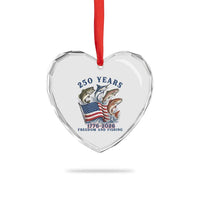 Freedom And Fishing Heart Crystal Glass Ornament Patriotic American Flag Fisherman Gift