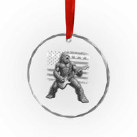 Freedom Bigfoot Playing Electric Guitar Crystal Glass Ornament Sasquatch Rock Star American Flag Patriotic Graphic