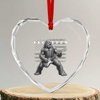 Freedom Bigfoot Playing Electric Guitar Heart Crystal Glass Ornament Sasquatch Rock Star American Flag Patriotic Graphic