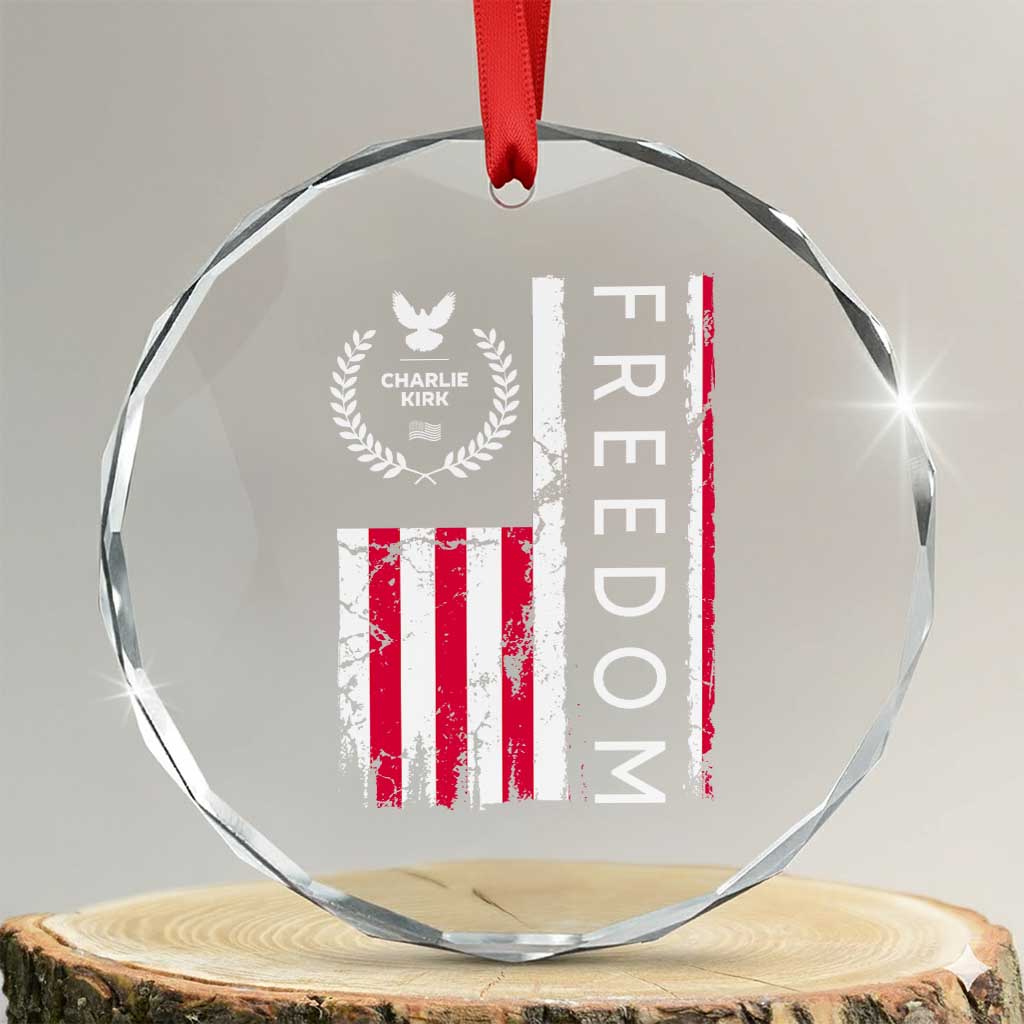 Freedom Charlie Kirk Tribute Crystal Glass Ornament Patriotic Legacy Eagle Distressed American Flag TS02