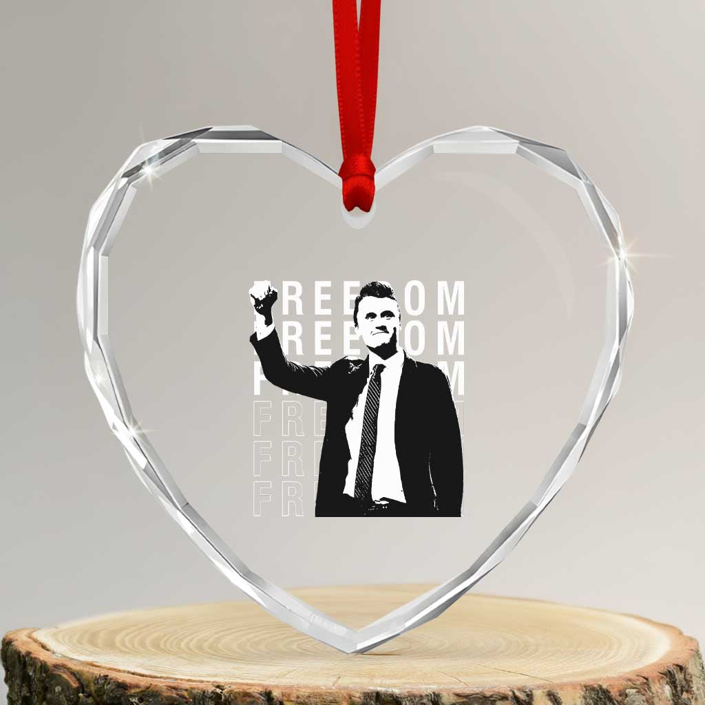 Freedom Charlie Kirk Tribute Heart Crystal Glass Ornament A True Patriot Leagacy Memorial - Wonder Print Shop