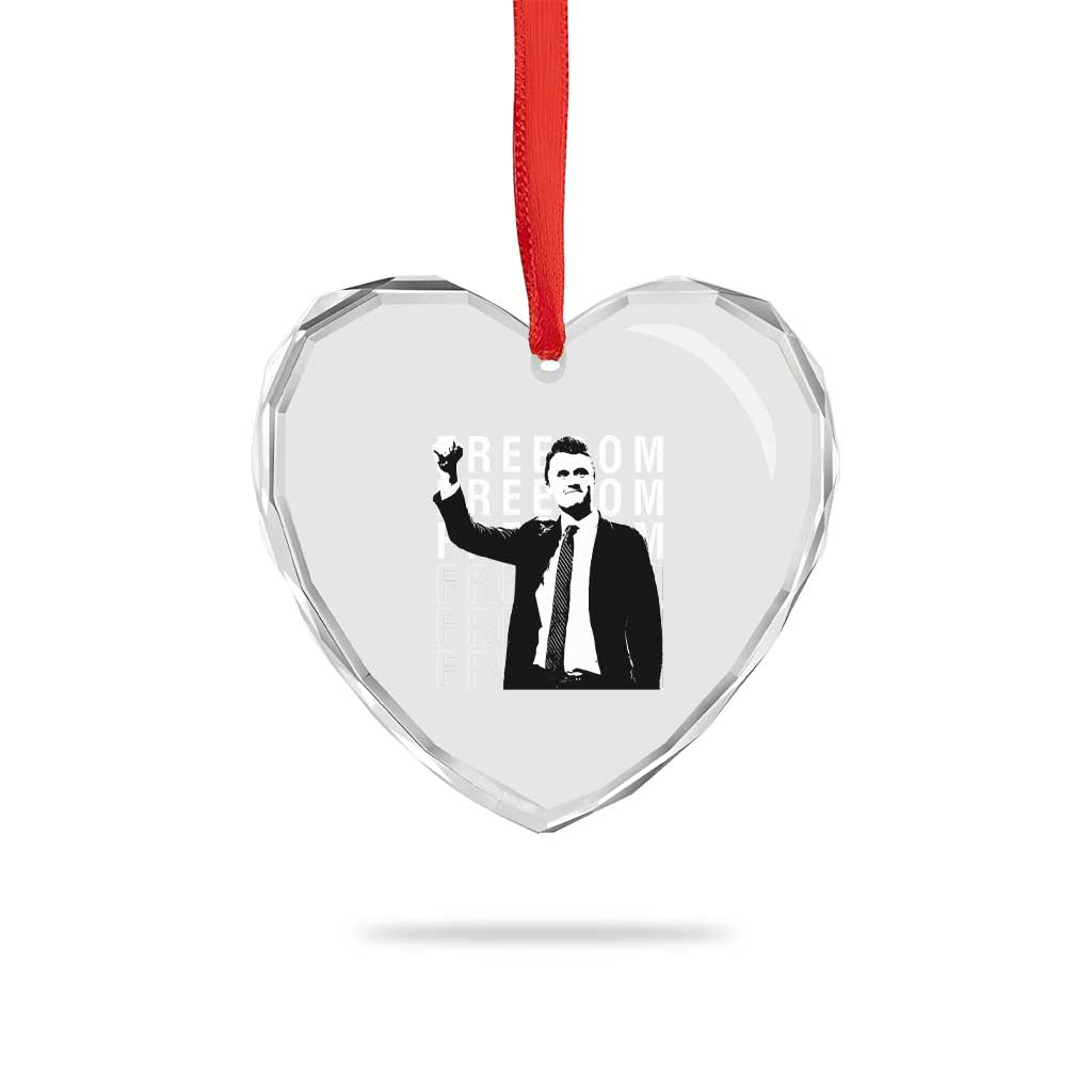 Freedom Charlie Kirk Tribute Heart Crystal Glass Ornament A True Patriot Leagacy Memorial - Wonder Print Shop