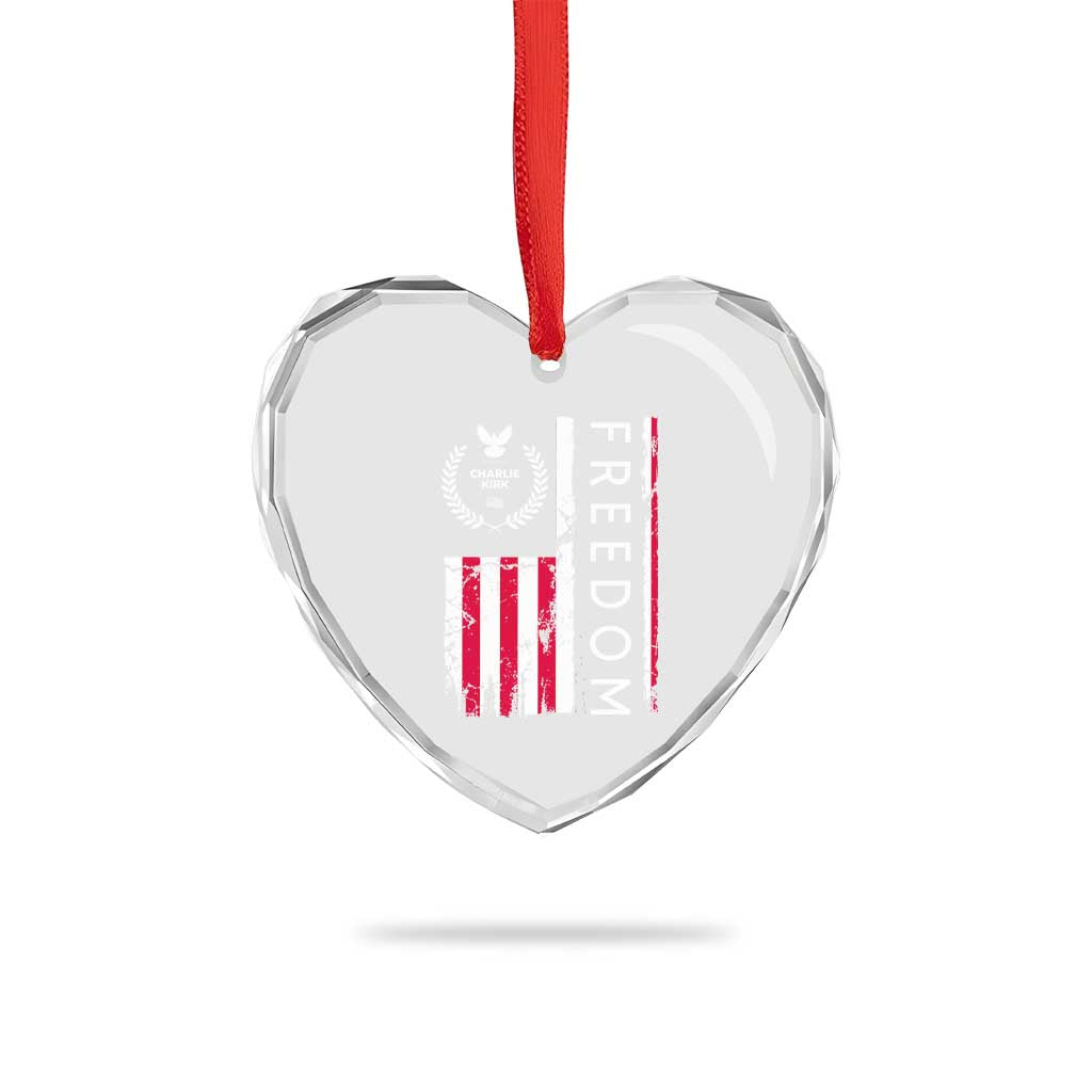 Freedom Charlie Kirk Tribute Heart Crystal Glass Ornament Patriotic Legacy Eagle Distressed American Flag - Wonder Print Shop