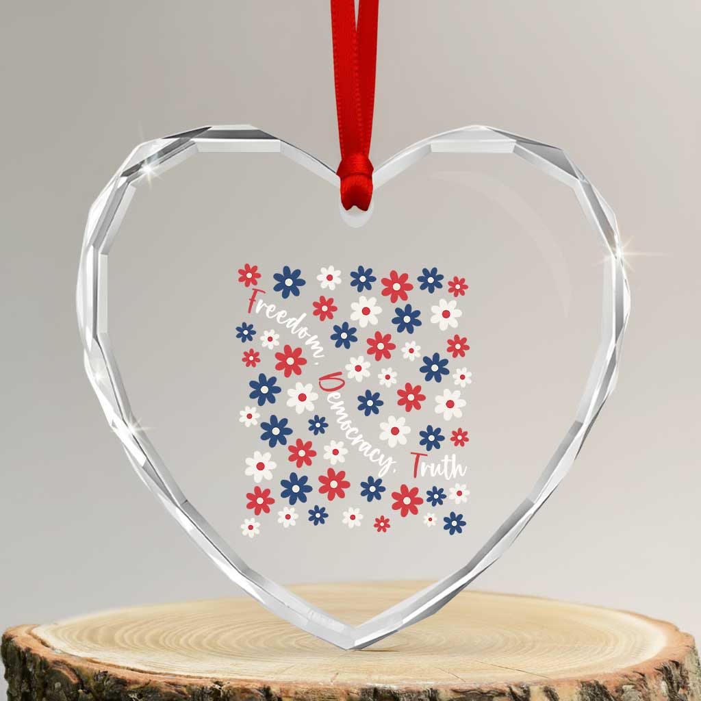 Freedom Democracy Truth Heart Crystal Glass Ornament Patriotic Floral