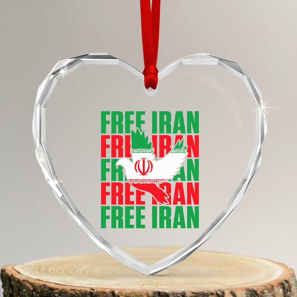 Freedom Dove Flag Heart Crystal Glass Ornament Peaceful Iran Support