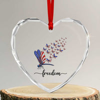 Freedom Dragonfly American Flag 4th Of July Heart Crystal Glass Ornament Patriotic Nature Lover Graphic