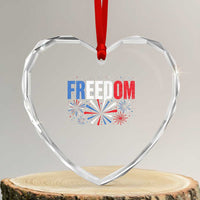 Freedom Funny 4th of July Couple Matching Heart Crystal Glass Ornament US Fireworks