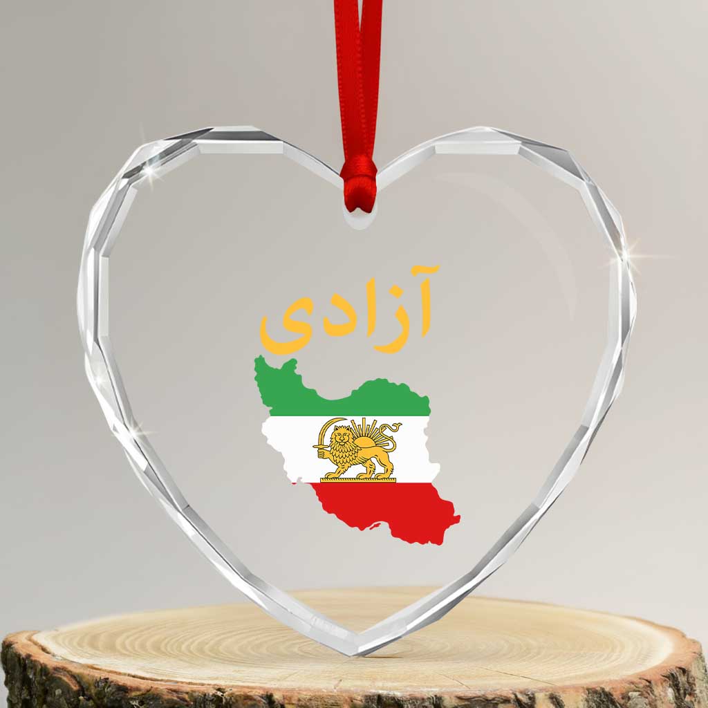Freedom Iran Sun and Lion Flag Heart Crystal Glass Ornament Free Iranian Revolution 2026