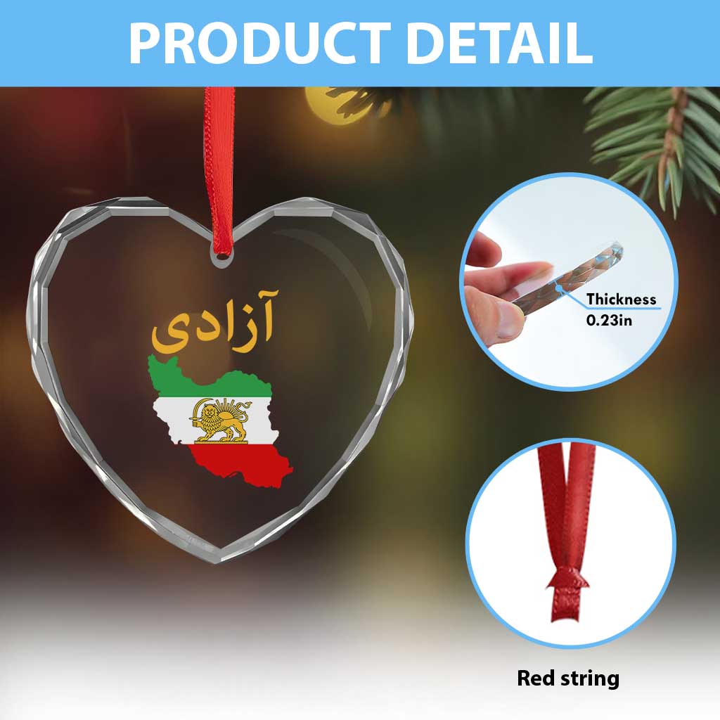 Freedom Iran Sun and Lion Flag Heart Crystal Glass Ornament Free Iranian Revolution 2026