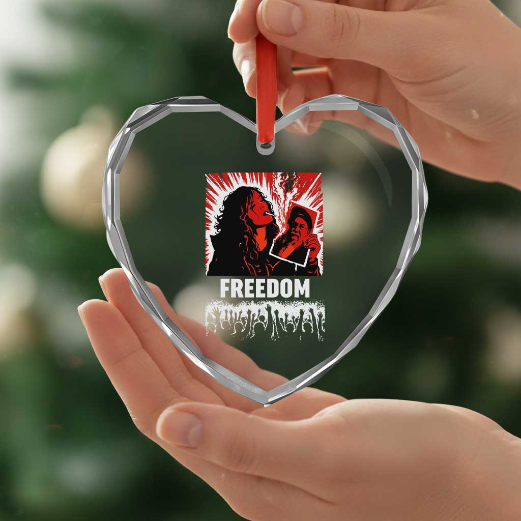 Freedom Iran Women Revolution 2026 Heart Crystal Glass Ornament Lighting Cigarette with Burning Portrait Graphic