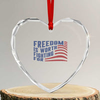 Freedom Is Worth Fighting For Heart Crystal Glass Ornament USA Flag America True Patriot - Wonder Print Shop