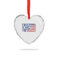 Freedom Is Worth Fighting For Heart Crystal Glass Ornament USA Flag America True Patriot - Wonder Print Shop