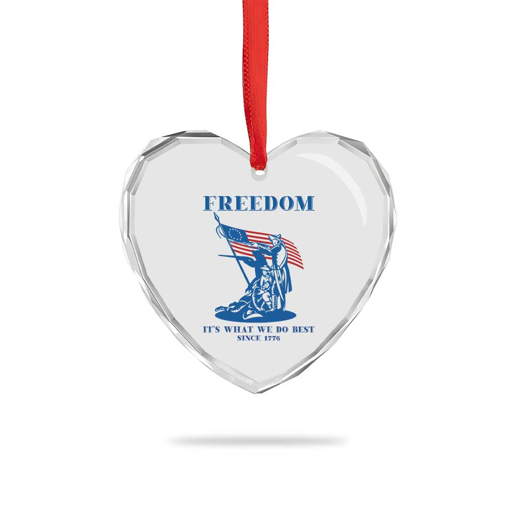 Freedom It’s What We Do Best Since 1776 Heart Crystal Glass Ornament Revolutionary War Patriot Battle Scene