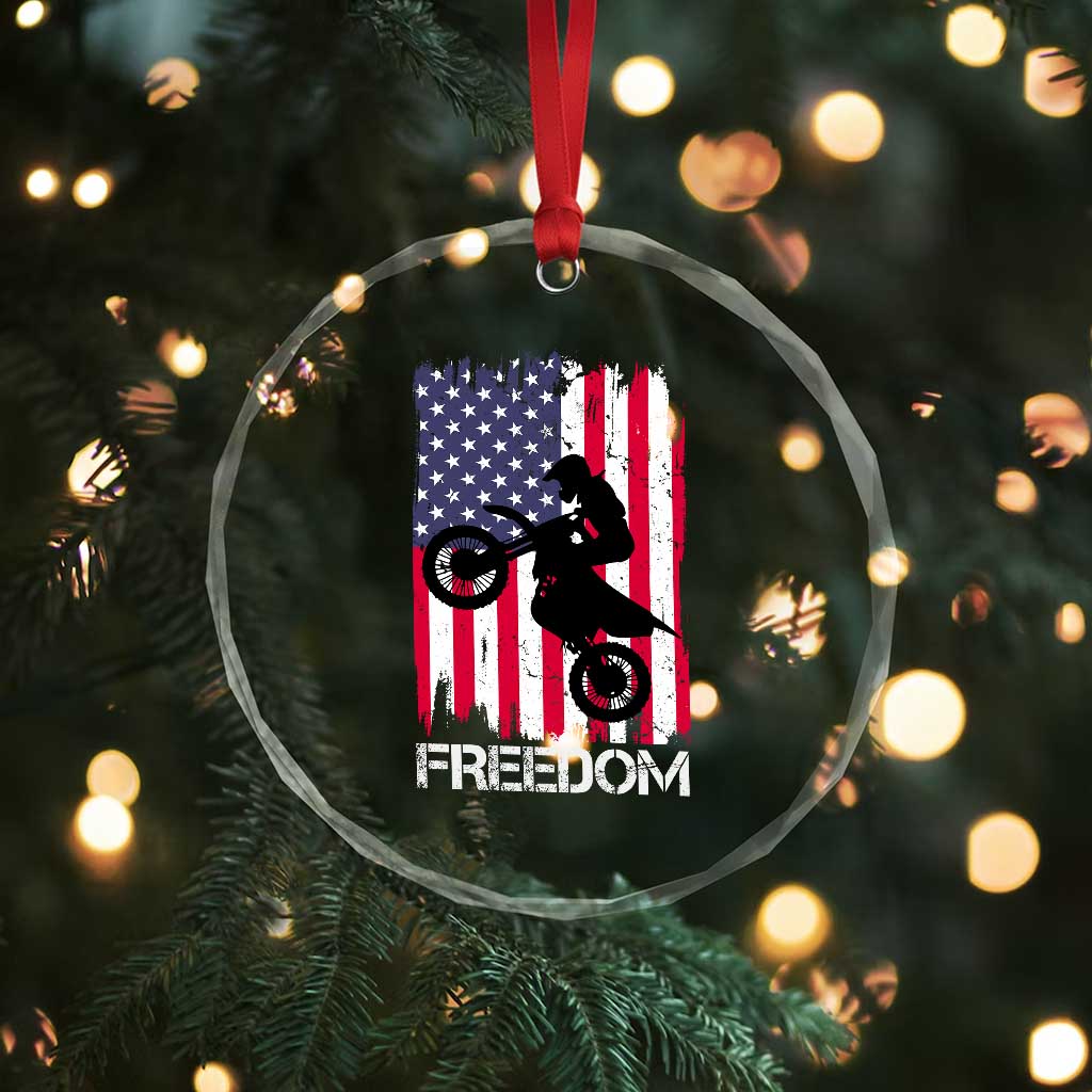 Freedom Motocross Dirt Bike Crystal Glass Ornament Patriotic American Flag - Wonder Print Shop