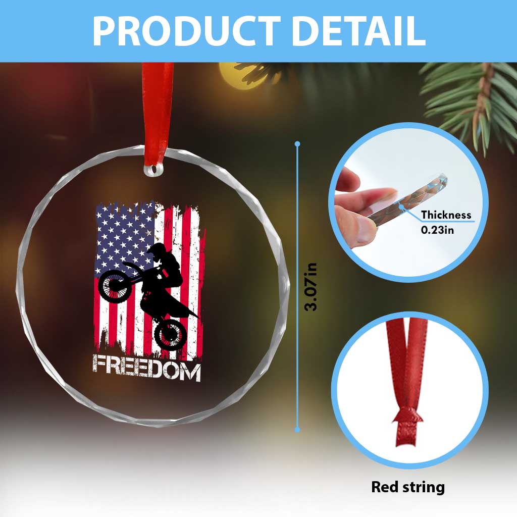 Freedom Motocross Dirt Bike Crystal Glass Ornament Patriotic American Flag - Wonder Print Shop