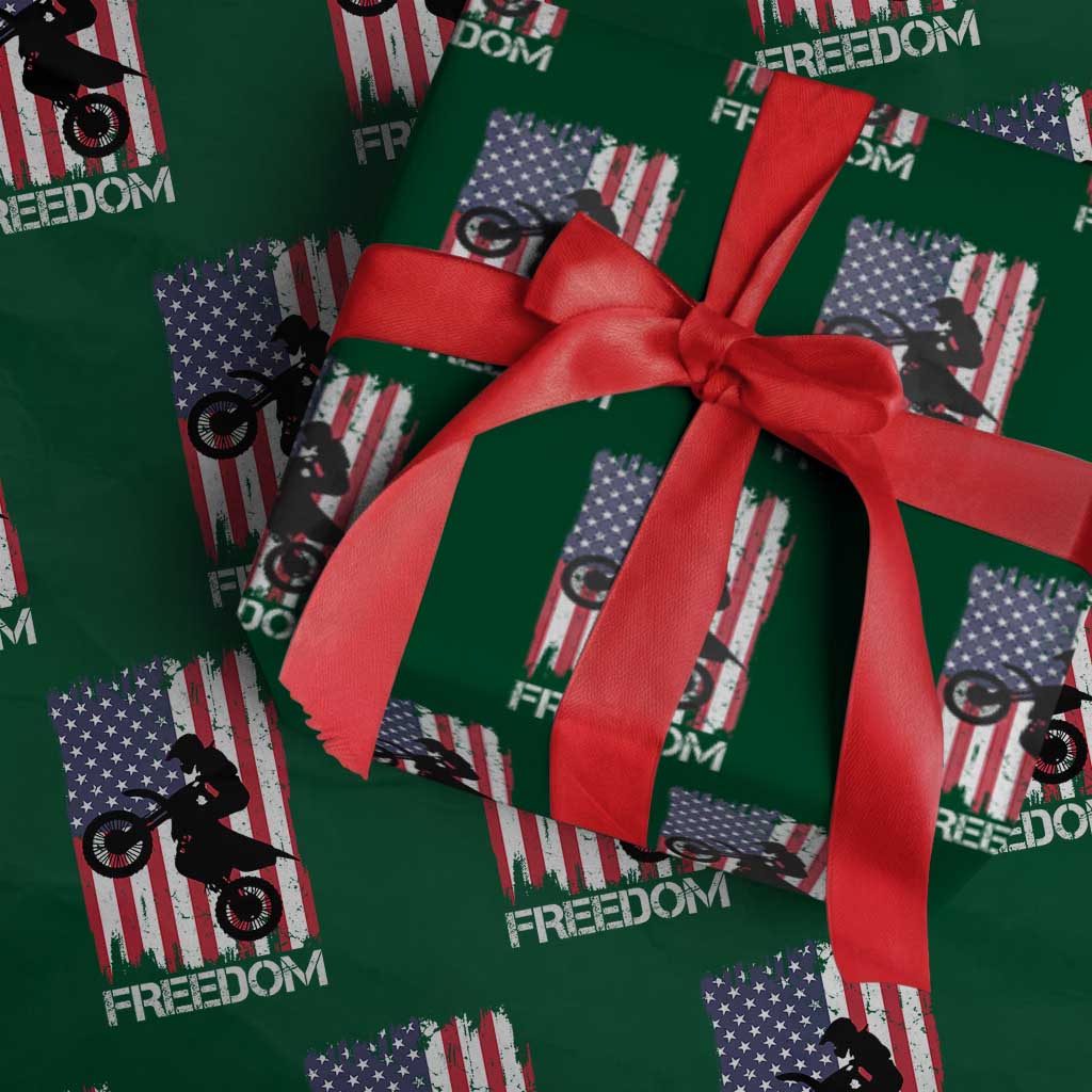 Freedom Motocross Dirt Bike Wrapping Paper Roll Patriotic American Flag - Wonder Print Shop