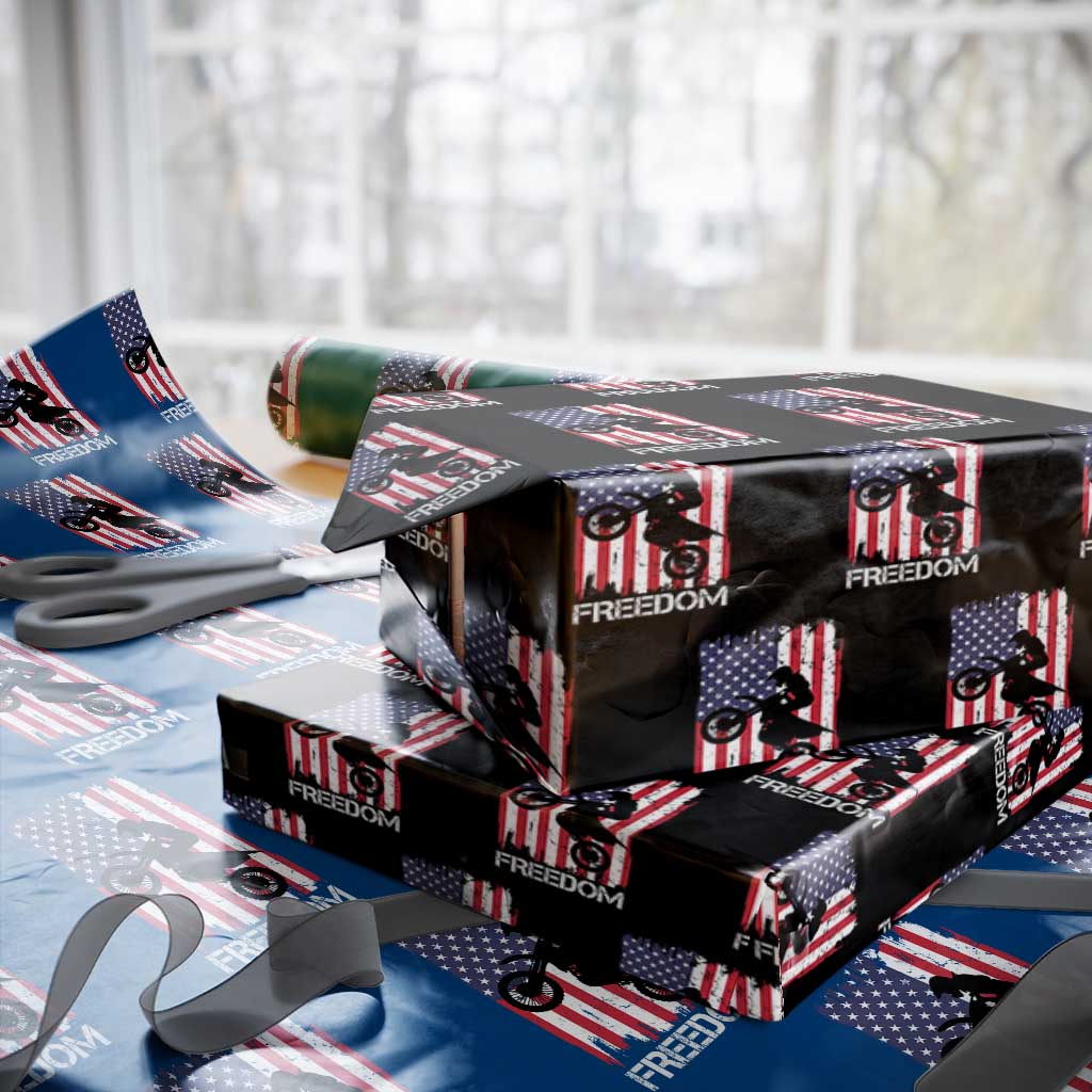 Freedom Motocross Dirt Bike Wrapping Paper Roll Patriotic American Flag - Wonder Print Shop