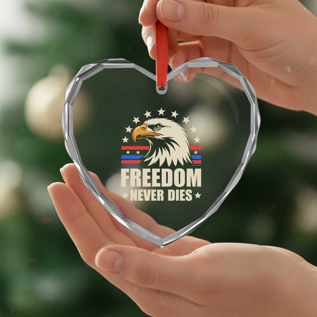 Freedom Never Dies Heart Crystal Glass Ornament Bold Patriotic Eagle Graphic for True American Patriots - Wonder Print Shop