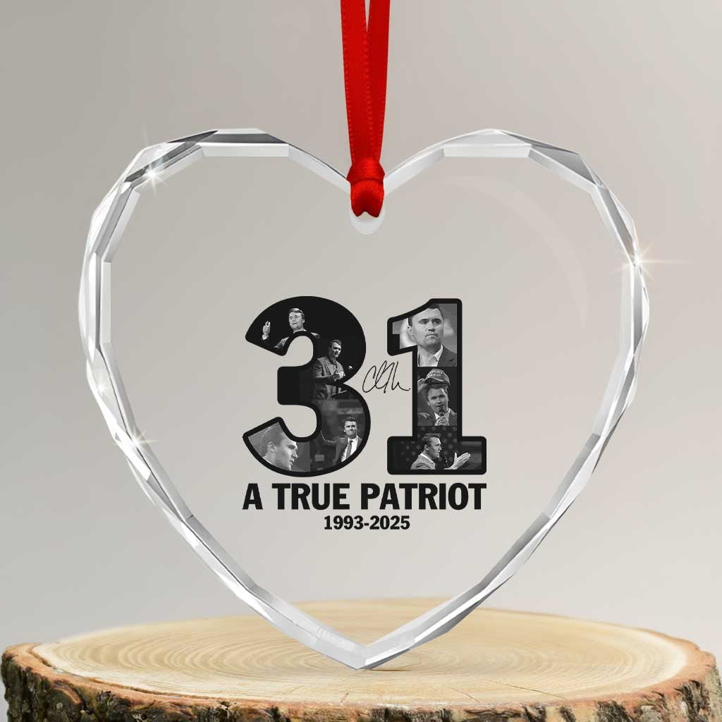 Freedom Number 31 Tribute Graphic Heart Crystal Glass Ornament Thank You Charlie Kirk A True Patriot Memorial - Wonder Print Shop